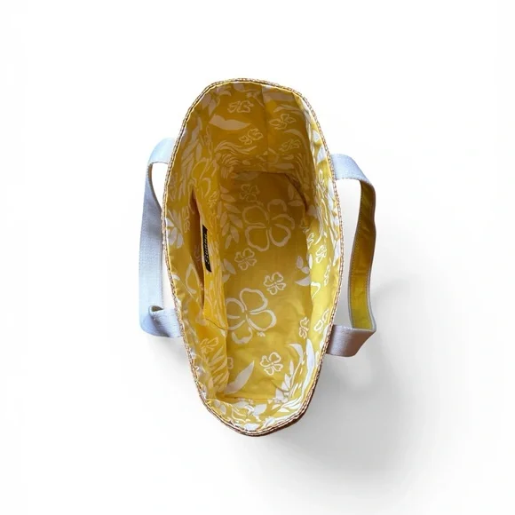 Sunny Hawaii Straw Tote Bag with Yellow Trim and Cream Handles - Picture 7 of 10